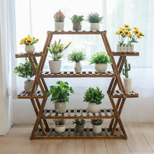 Load image into Gallery viewer, Jumbo Triangle 4 Tier Wood Plant Stand Flower Rack Storage Shelf Garden Outdoor
