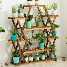 Load image into Gallery viewer, Jumbo Triangle 4 Tier Wood Plant Stand Flower Rack Storage Shelf Garden Outdoor
