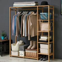 Load image into Gallery viewer, 6 Tier Bamboo Garment Rack Storage Shelves Clothes Hanging Wardrobe Closet Stand
