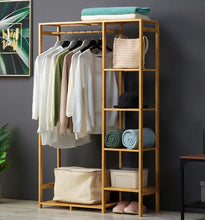 Load image into Gallery viewer, 6 Tier Bamboo Garment Rack Storage Shelves Clothes Hanging Wardrobe Closet Stand
