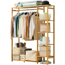 Load image into Gallery viewer, 6 Tier Bamboo Garment Rack Storage Shelves Clothes Hanging Wardrobe Closet Stand
