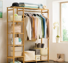 Load image into Gallery viewer, 6 Tier Bamboo Garment Rack Storage Shelves Clothes Hanging Wardrobe Closet Stand
