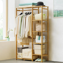 Load image into Gallery viewer, 6 Tier Bamboo Garment Rack Storage Shelves Clothes Hanging Wardrobe Closet Stand
