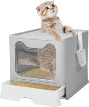 Load image into Gallery viewer, Top Exit Cat Litter Box with Tray Foldable Large Kitty Litter Boxes Toilet Clean
