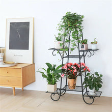Load image into Gallery viewer, 7 Pot Metal Plant Stand Garden Flower Shelves Outdoor Indoor Wrought Iron New
