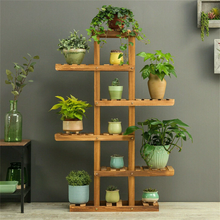 Load image into Gallery viewer, Wall Corner Wooden Plant Stand Indoor Outdoor Garden Flower Pot Shelf Space Save
