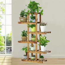 Load image into Gallery viewer, Wall Corner Wooden Plant Stand Indoor Outdoor Garden Flower Pot Shelf Space Save
