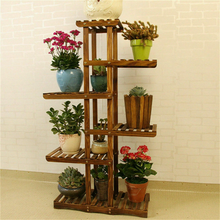 Load image into Gallery viewer, Wall Corner Wooden Plant Stand Indoor Outdoor Garden Flower Pot Shelf Space Save

