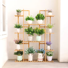Load image into Gallery viewer, 9 Tier Bamboo Plant Stand Corner Shelf Garden Flower Pot Display Indoor Outdoor
