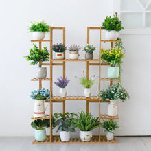 Load image into Gallery viewer, 9 Tier Bamboo Plant Stand Corner Shelf Garden Flower Pot Display Indoor Outdoor
