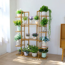 Load image into Gallery viewer, 9 Tier Bamboo Plant Stand Corner Shelf Garden Flower Pot Display Indoor Outdoor
