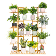 Load image into Gallery viewer, 9 Tier Bamboo Plant Stand Corner Shelf Garden Flower Pot Display Indoor Outdoor
