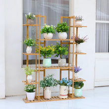 Load image into Gallery viewer, 9 Tier Bamboo Plant Stand Corner Shelf Garden Flower Pot Display Indoor Outdoor
