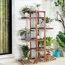 Load image into Gallery viewer, Wall Corner Wooden Plant Stand Indoor Outdoor Garden Flower Pot Shelf Space Save
