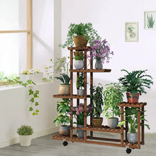 Load image into Gallery viewer, 6 Tiers Wood Flower Plant Stand Shelf Bonsai Display Storage Rack Rolling Corner
