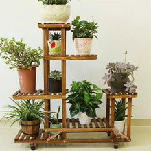 Load image into Gallery viewer, 6 Tiers Wood Flower Plant Stand Shelf Bonsai Display Storage Rack Rolling Corner
