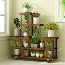 Load image into Gallery viewer, 6 Tiers Wood Flower Plant Stand Shelf Bonsai Display Storage Rack Rolling Corner
