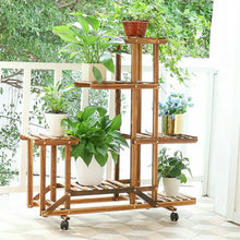 Load image into Gallery viewer, 6 Tiers Wood Flower Plant Stand Shelf Bonsai Display Storage Rack Rolling Corner
