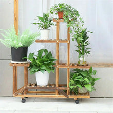 Load image into Gallery viewer, 6 Tiers Wood Flower Plant Stand Shelf Bonsai Display Storage Rack Rolling Corner
