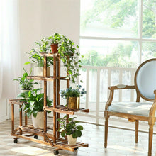 Load image into Gallery viewer, 6 Tiers Wood Flower Plant Stand Shelf Bonsai Display Storage Rack Rolling Corner
