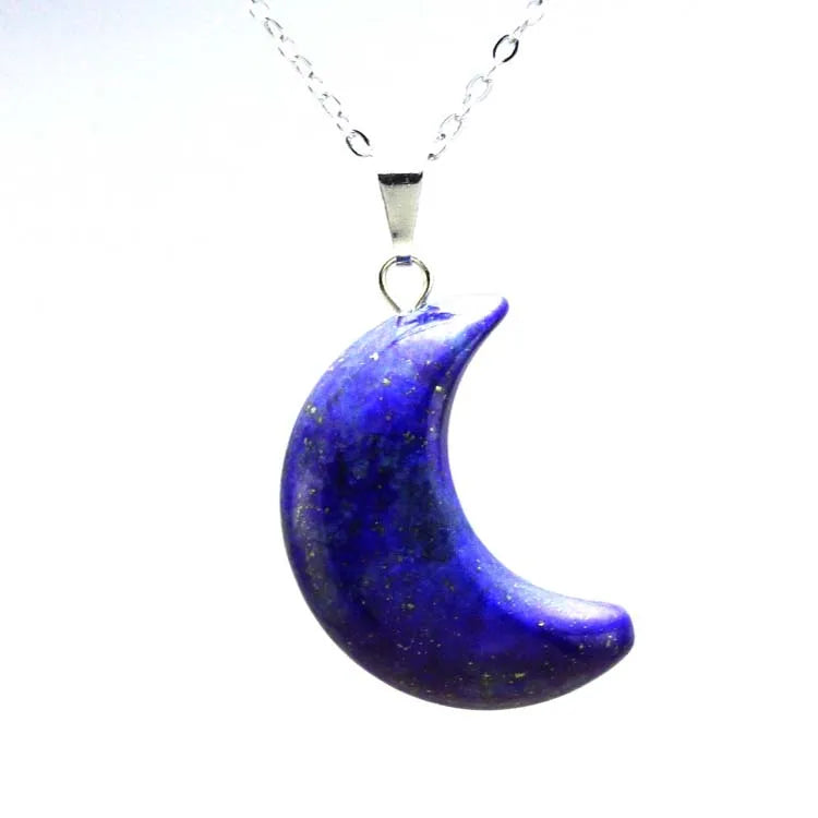Natural Crystal Stone Crescent Moon Pendant Healing Crystals Quartz Reiki Labradorite Earrings Pendant Necklace For Women Girls