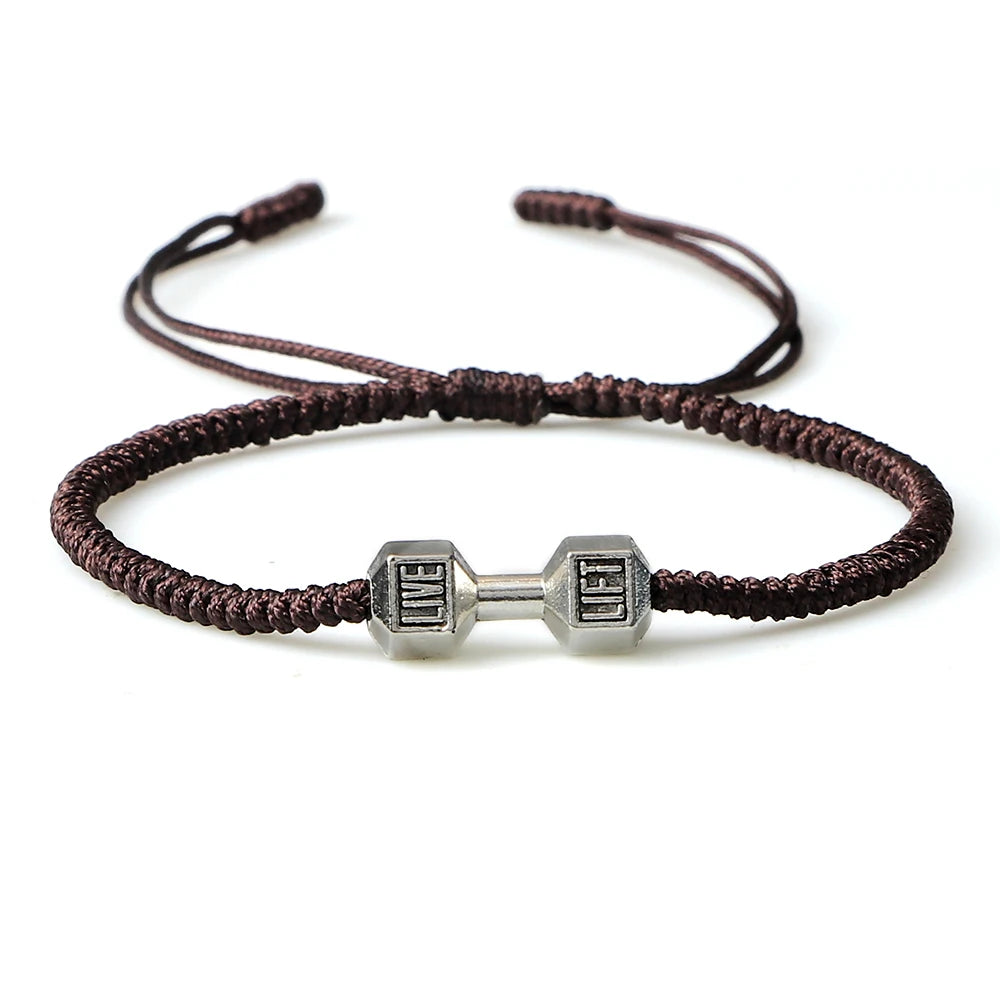 Energy Dumbbell Pendant Braided Bracelet Handmade Nylon Rope Adjustable Bracelet Women Prayer Couple Bangle Jewelry Gift Fashion
