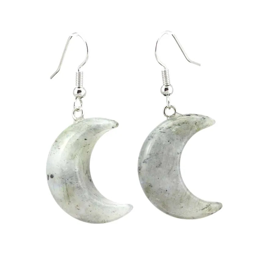 Natural Crystal Stone Crescent Moon Pendant Healing Crystals Quartz Reiki Labradorite Earrings Pendant Necklace For Women Girls
