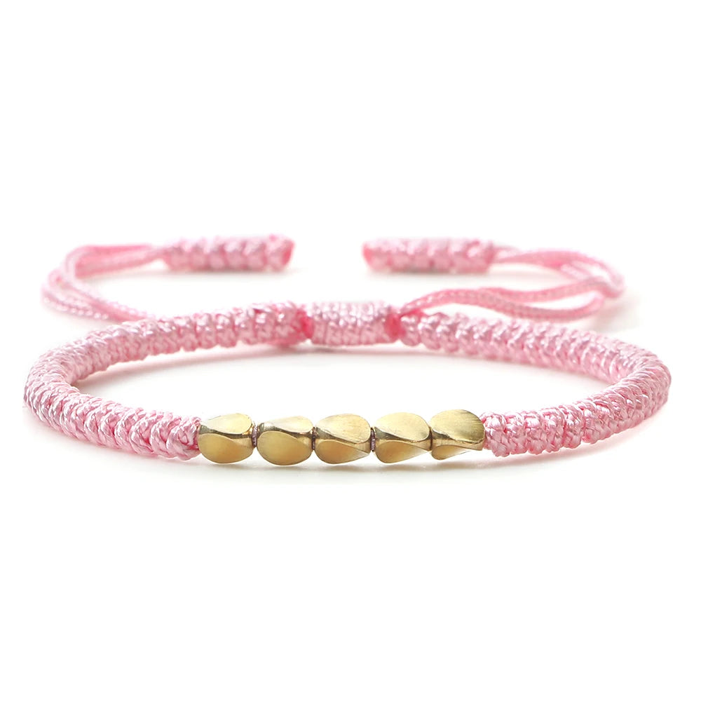 Handmade Tibetan Copper Bead Thread Braided Bracelet Red Lucky Rope Prayer Wristband Bracelets for Men Women Ethnic Jewelry Gift
