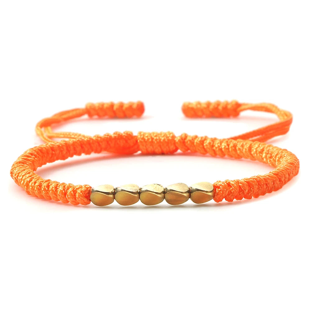Handmade Tibetan Copper Bead Thread Braided Bracelet Red Lucky Rope Prayer Wristband Bracelets for Men Women Ethnic Jewelry Gift