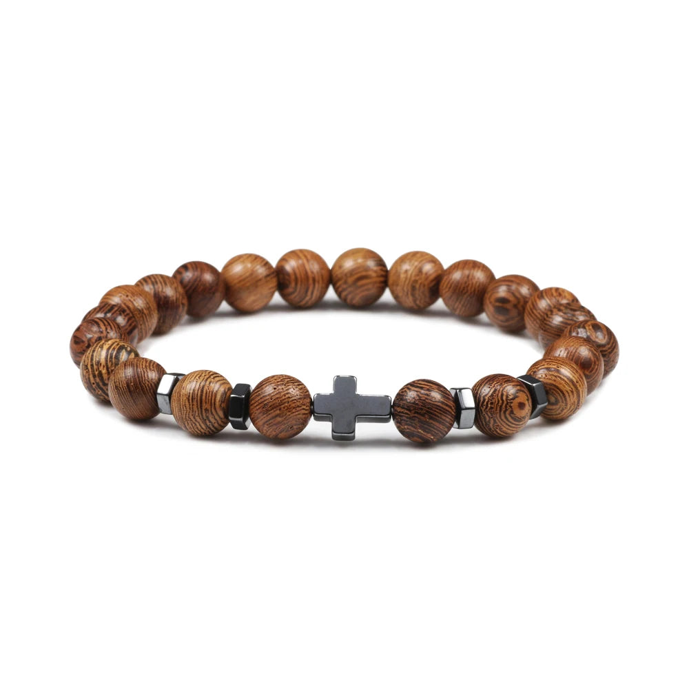 Prayer Men Women Bracelet Hematite Cross Rosary Natural Stone Beads Jesus Onyx Meditation Bracelets Bangles Jewelry Gift Pulsera