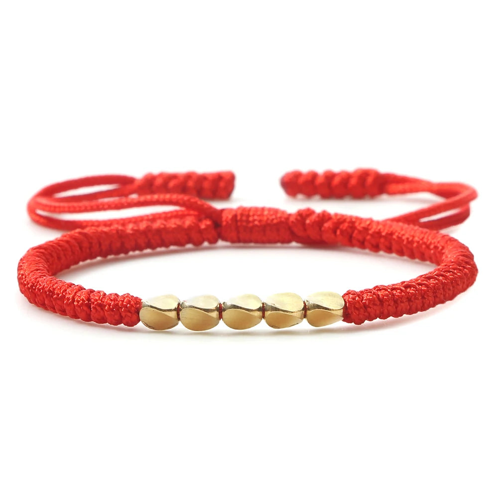 Handmade Tibetan Copper Bead Thread Braided Bracelet Red Lucky Rope Prayer Wristband Bracelets for Men Women Ethnic Jewelry Gift