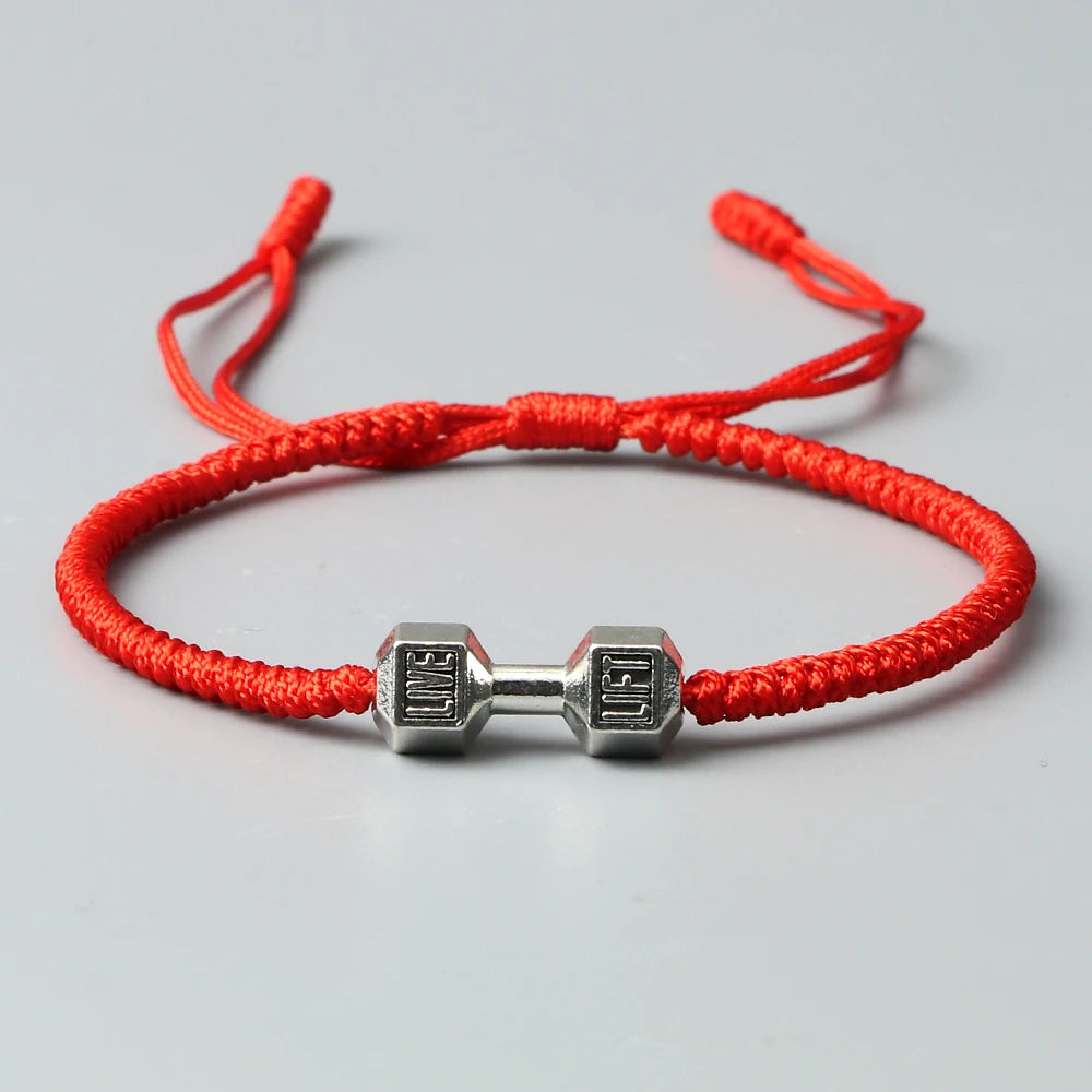 Energy Dumbbell Pendant Braided Bracelet Handmade Nylon Rope Adjustable Bracelet Women Prayer Couple Bangle Jewelry Gift Fashion