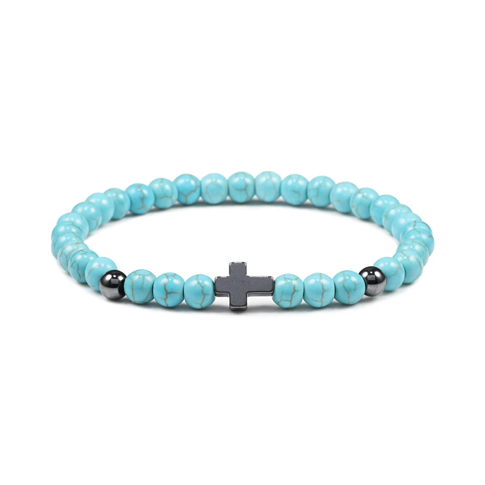 Prayer Men Women Bracelet Hematite Cross Rosary Natural Stone Beads Jesus Onyx Meditation Bracelets Bangles Jewelry Gift Pulsera