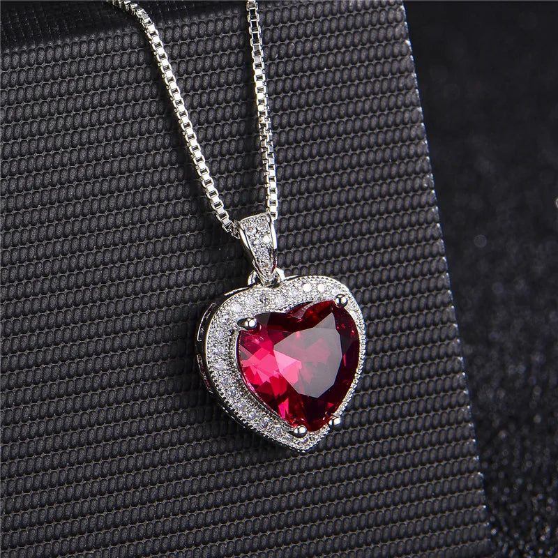 Bright Crystal Red Heart Pendant Necklace For Lady Engagement Accessories Trendy 925 Silver Necklace Choker Women Jewelry Gift
