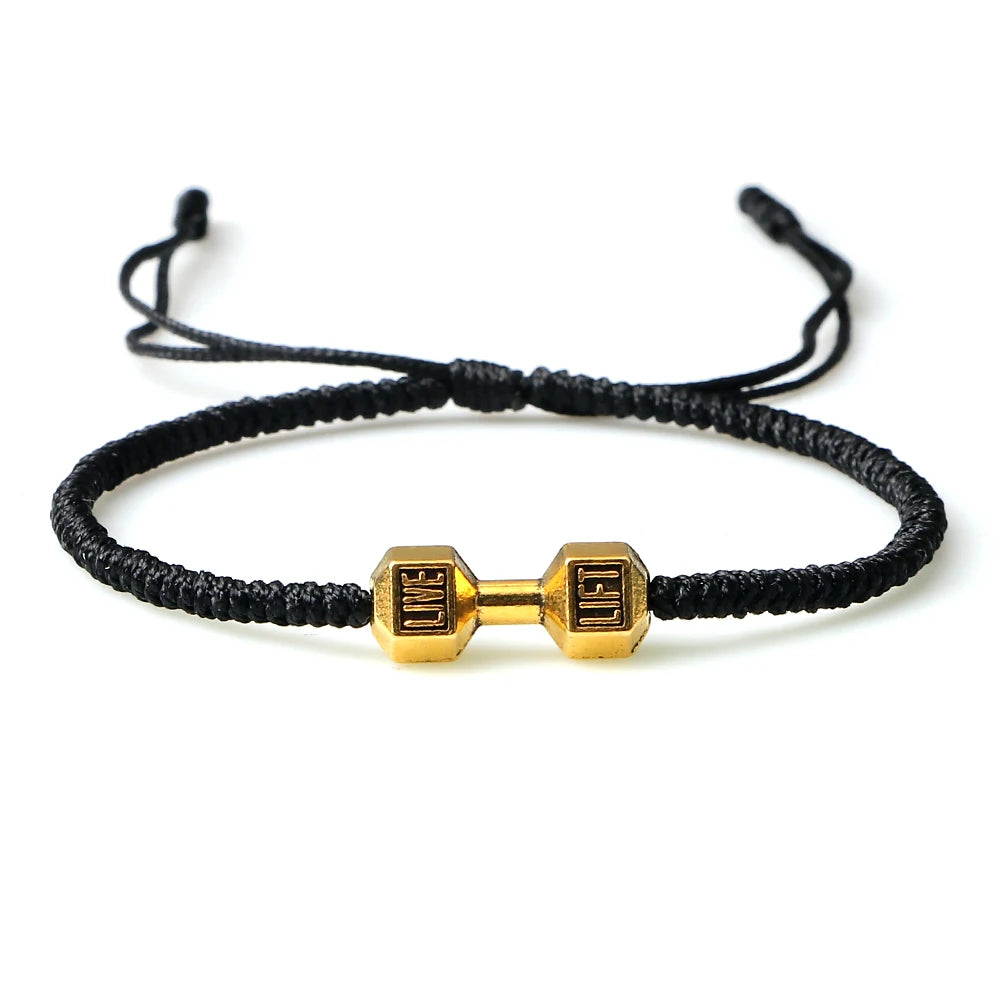 Energy Dumbbell Pendant Braided Bracelet Handmade Nylon Rope Adjustable Bracelet Women Prayer Couple Bangle Jewelry Gift Fashion