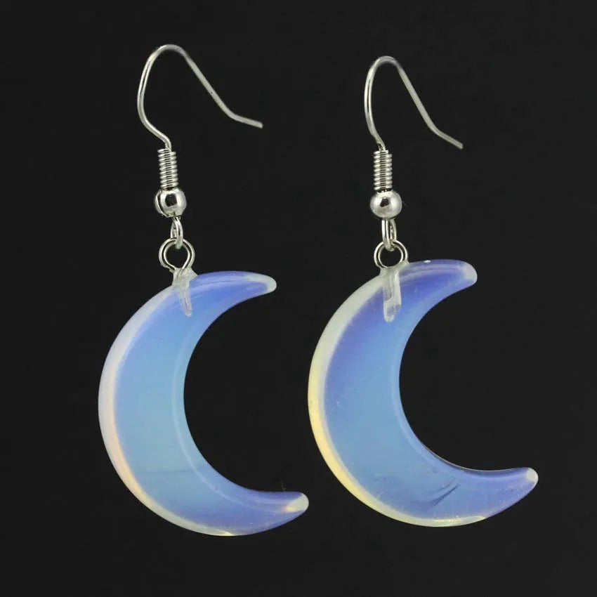 Natural Crystal Stone Crescent Moon Pendant Healing Crystals Quartz Reiki Labradorite Earrings Pendant Necklace For Women Girls