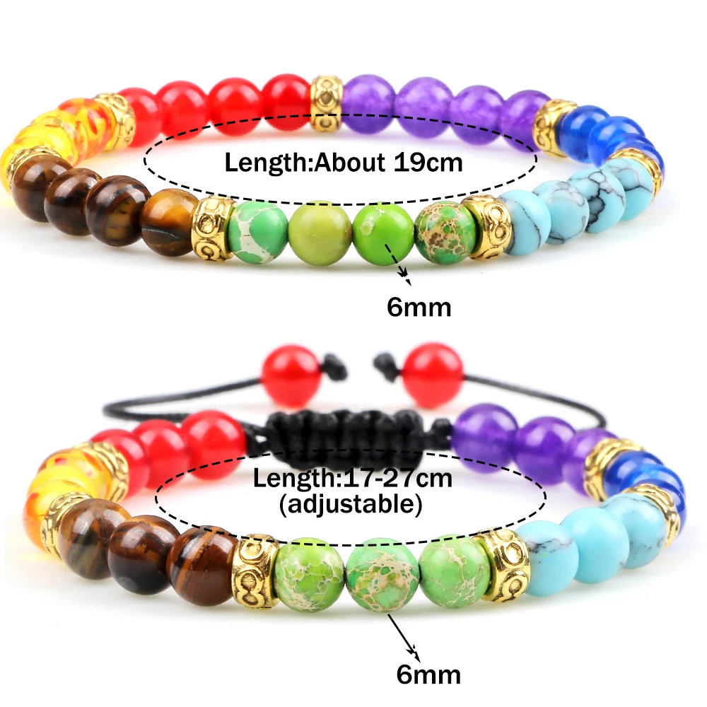 Minimalist 4 6MM 7 Chakra Natural Stone Bracelet Women Yoga Elastic Rope Bracelets Couple Adjustable Braided Bangles Jewelry New