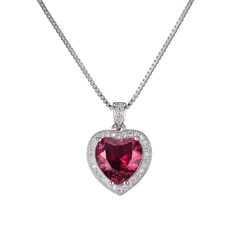 Bright Crystal Red Heart Pendant Necklace For Lady Engagement Accessories Trendy 925 Silver Necklace Choker Women Jewelry Gift