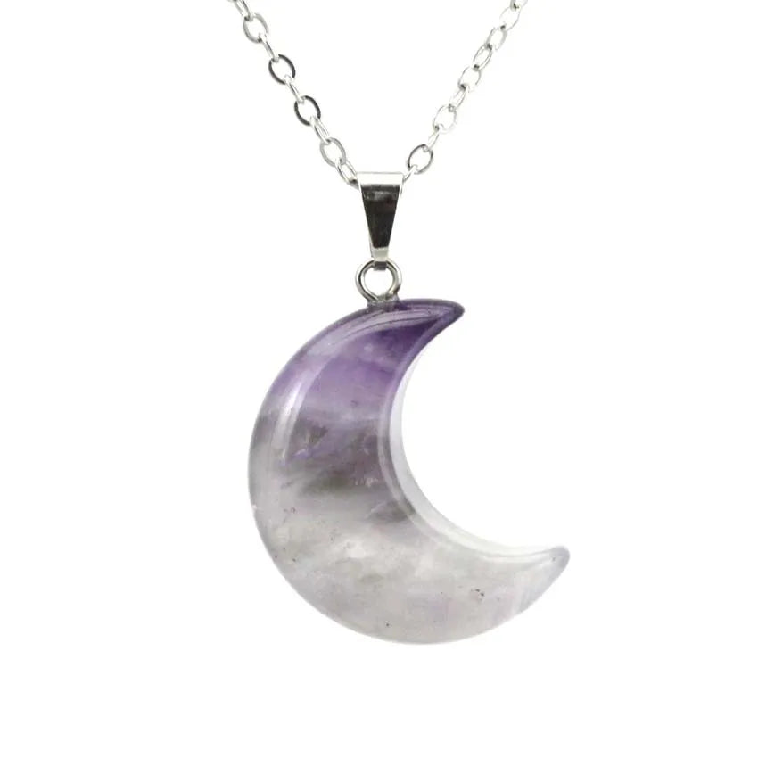 Natural Crystal Stone Crescent Moon Pendant Healing Crystals Quartz Reiki Labradorite Earrings Pendant Necklace For Women Girls