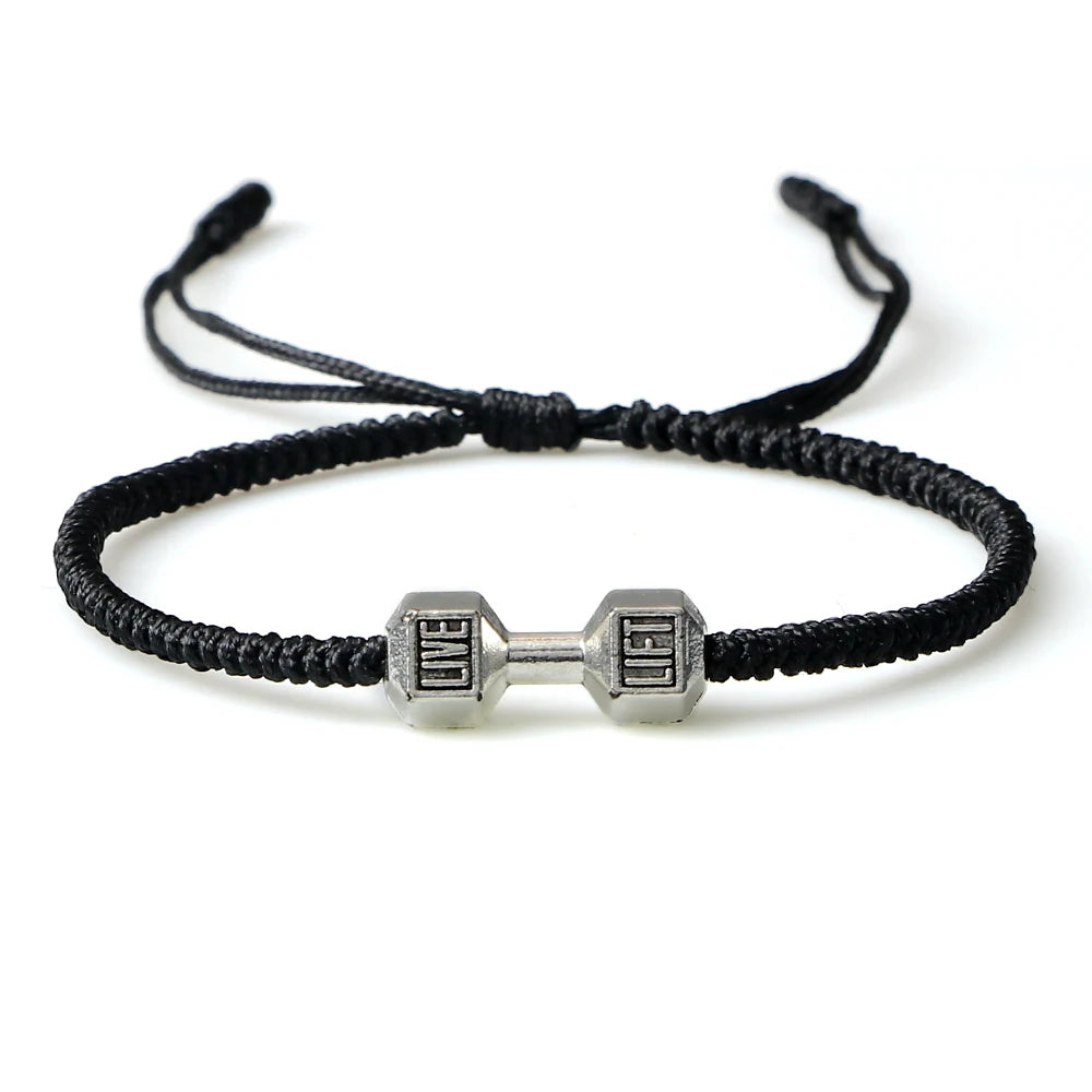 Energy Dumbbell Pendant Braided Bracelet Handmade Nylon Rope Adjustable Bracelet Women Prayer Couple Bangle Jewelry Gift Fashion