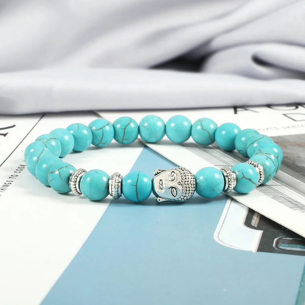Reiki Tiger Eyes Beaded Buddha Bracelet Natural Stone Bracelet Elastic Rosary Men Women Prayer Charm Yoga Jewelry Gift Pulseras