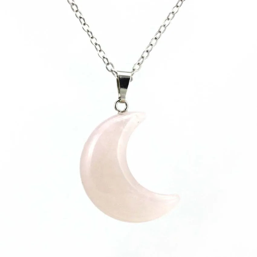 Natural Crystal Stone Crescent Moon Pendant Healing Crystals Quartz Reiki Labradorite Earrings Pendant Necklace For Women Girls