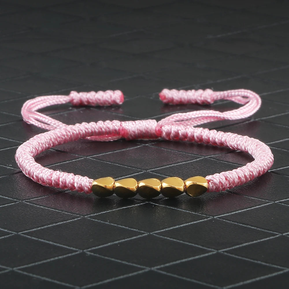 Handmade Tibetan Copper Bead Thread Braided Bracelet Red Lucky Rope Prayer Wristband Bracelets for Men Women Ethnic Jewelry Gift