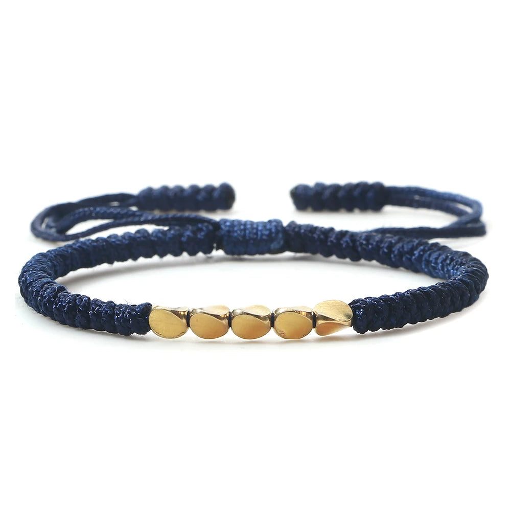 Handmade Tibetan Copper Bead Thread Braided Bracelet Red Lucky Rope Prayer Wristband Bracelets for Men Women Ethnic Jewelry Gift