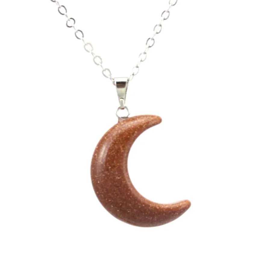 Natural Crystal Stone Crescent Moon Pendant Healing Crystals Quartz Reiki Labradorite Earrings Pendant Necklace For Women Girls