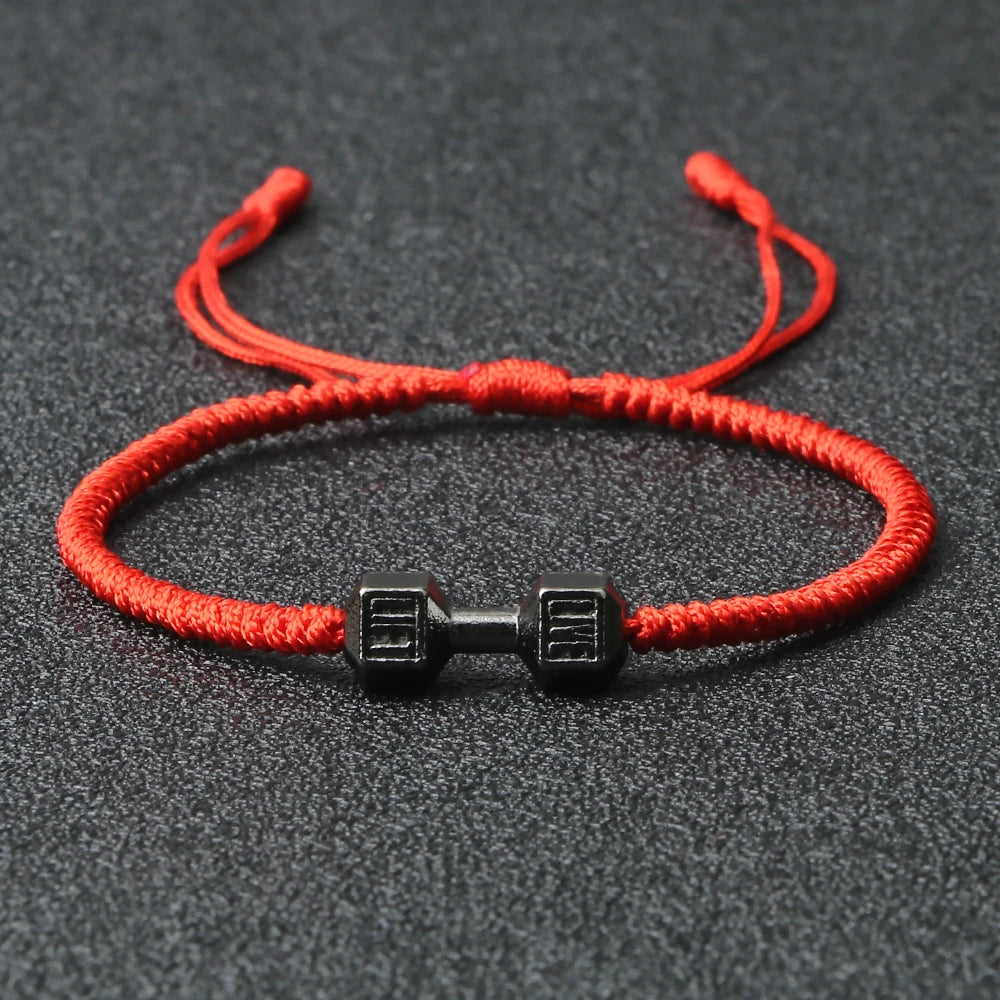 Energy Dumbbell Pendant Braided Bracelet Handmade Nylon Rope Adjustable Bracelet Women Prayer Couple Bangle Jewelry Gift Fashion