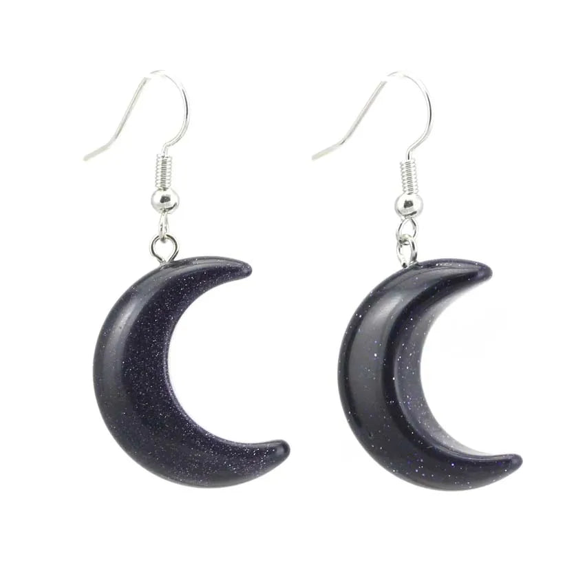 Natural Crystal Stone Crescent Moon Pendant Healing Crystals Quartz Reiki Labradorite Earrings Pendant Necklace For Women Girls