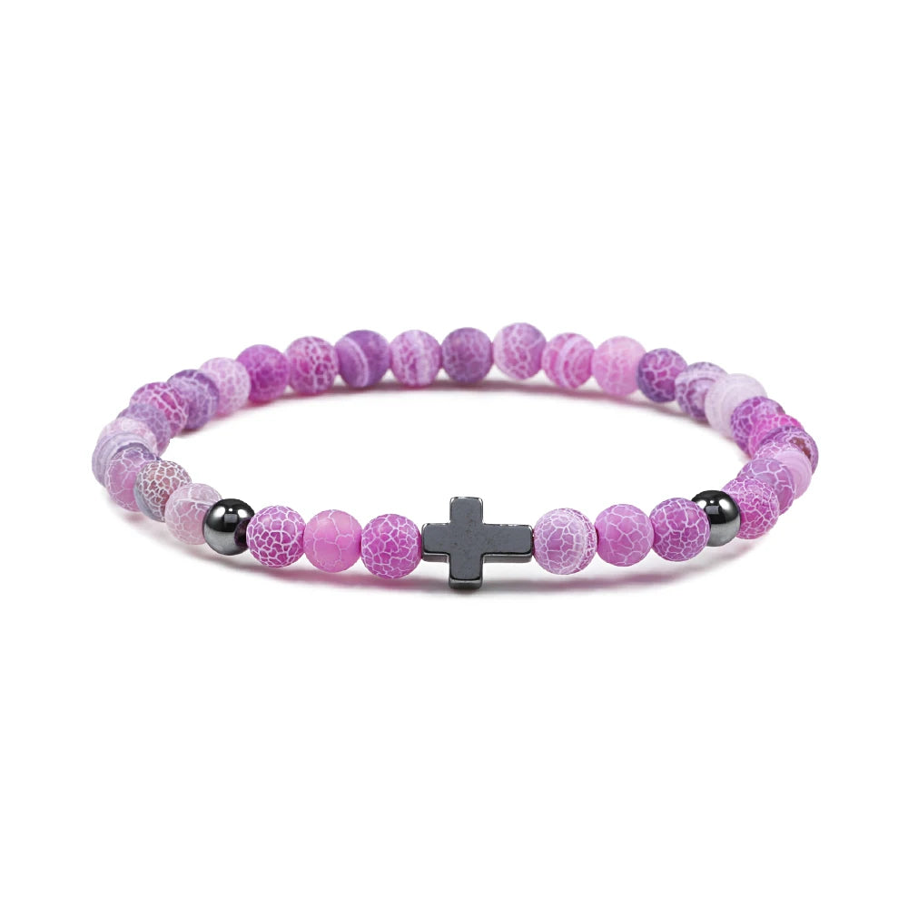 Prayer Men Women Bracelet Hematite Cross Rosary Natural Stone Beads Jesus Onyx Meditation Bracelets Bangles Jewelry Gift Pulsera