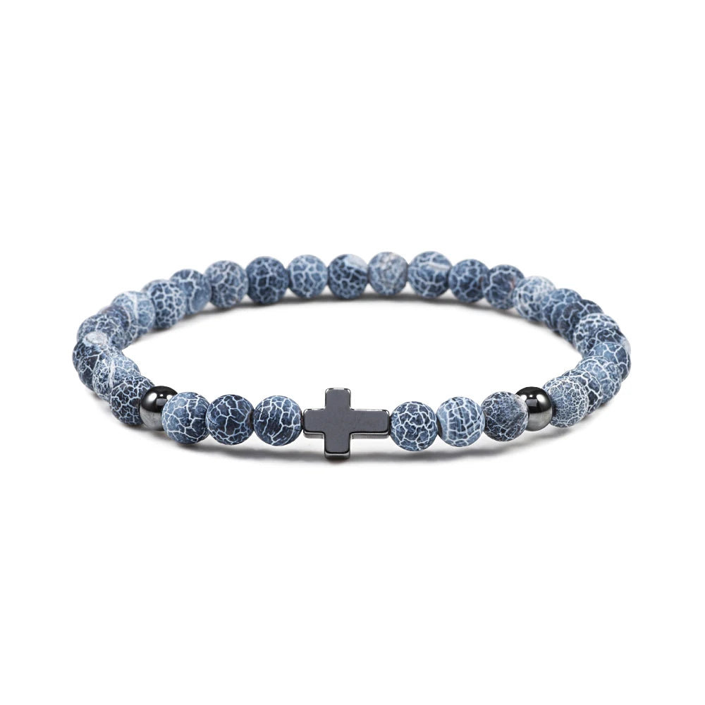 Prayer Men Women Bracelet Hematite Cross Rosary Natural Stone Beads Jesus Onyx Meditation Bracelets Bangles Jewelry Gift Pulsera