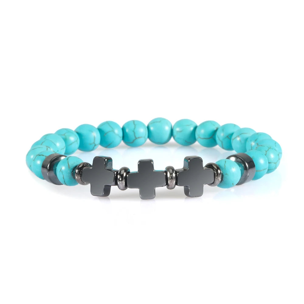 Prayer Men Women Bracelet Hematite Cross Rosary Natural Stone Beads Jesus Onyx Meditation Bracelets Bangles Jewelry Gift Pulsera